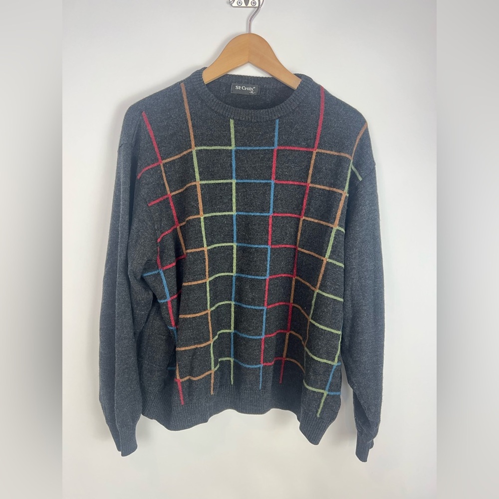Vintage St. Croix Wool Blend Sweater –‎ Windowpane Check Pattern – Size XL